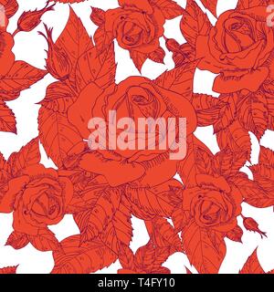 Seamless vector texture with drawing roses Stock Vector