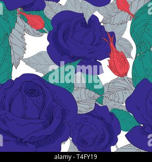 Seamless vector texture with drawing roses Stock Vector