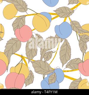 Seamless vector texture with fruits and leafs Stock Vector