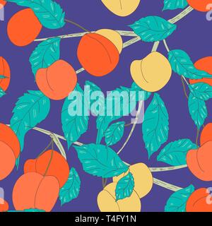 Seamless vector texture with fruits and leafs Stock Vector