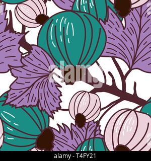 Seamless vector texture with currant berries and leafs Stock Vector