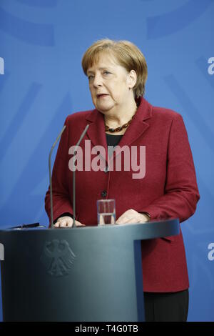 Berlin, Germany. 16th Apr, 2019. Berlin: Chancellor Angela Merkel at the press conference in the Federal Chancellery. Credit: Simone Kuhlmey/Pacific Press/Alamy Live News Stock Photo
