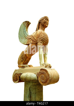 Large Sphinx of Naxos sitting on an Ionic column circa 560 B.C. Delphi Archaeological Museum. Stock Photo