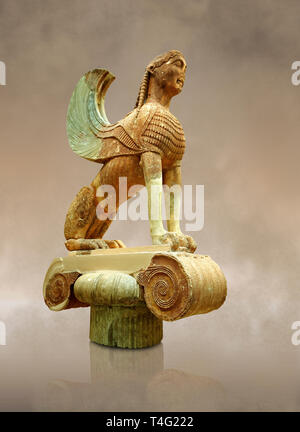 Large Sphinx of Naxos sitting on an Ionic column circa 560 B.C. Delphi Archaeological Museum. Stock Photo