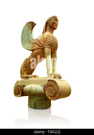 Large Sphinx of Naxos sitting on an Ionic column circa 560 B.C. Delphi Archaeological Museum. Stock Photo