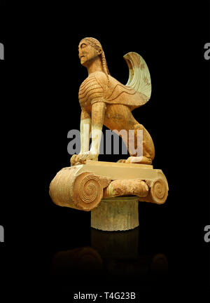 Large Sphinx of Naxos sitting on an Ionic column circa 560 B.C. Delphi Archaeological Museum. Stock Photo