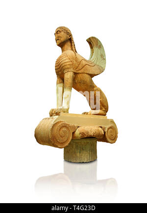 Large Sphinx of Naxos sitting on an Ionic column circa 560 B.C. Delphi Archaeological Museum. Stock Photo