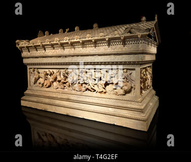 Alexander The Great ( Alexander III of Macedon) 4th Cent BC. Sarcophagus calved from Pentelic Marble from the Royal Necropolis of Sidon, Chamber no.II Stock Photo