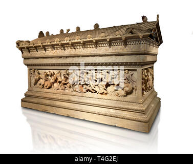 Alexander The Great ( Alexander III of Macedon) 4th Cent BC. Sarcophagus calved from Pentelic Marble from the Royal Necropolis of Sidon, Chamber no.II Stock Photo