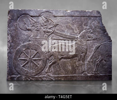 Stone relief sculptured panel of aa Assyrian Chariot. From the palace of Ashurnasirpal II  room VI/T1, Nineveh, third quarter of the 8th century BC. i Stock Photo