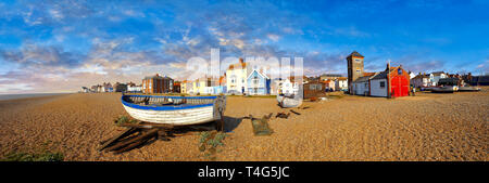 Sea front houses and shingle beach of Aldeburgh , Suffolk, England Stock Photo