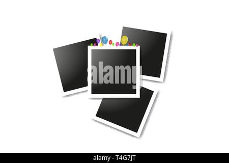 Vector frames photo collage and Color composition of vector realistic balloons isolated on white background Stock Vector