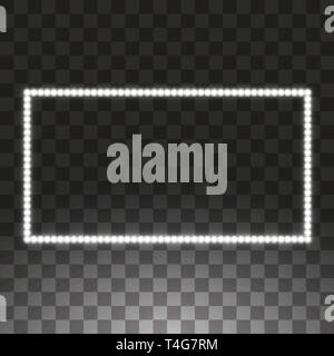 Shining white led vector rectangle frames, neon illumination on transparent background. Glowing decorative rectangle tapes of diode ecological lamps Stock Vector