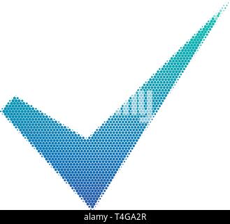 Check mark in halftone. Dotted illustration isolated on a white background. Stock Vector