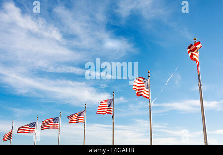 A group of American flags waving on a sunny day. Concept of patriotism and democracy Stock Photo