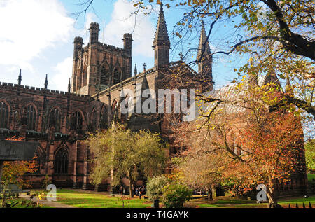 Cathedral dedicated to Christ and The Blessed Virgin Mary, Chester.  From the Walls Walk. Stock Photo