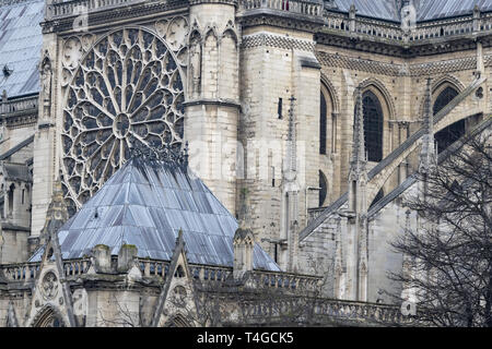 France, Paris,  The south rose window, of the Notre-Dame Cathedral facing the river Seine, Stock Photo
