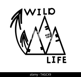 Wild life sticker. Travel lettering for cut plotter, car glass. Simple black vector illustration card or poster tourism on white background. Quote pri Stock Vector