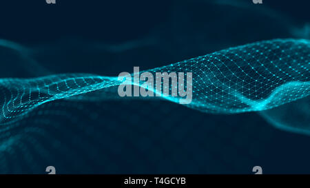 Blue futuristic wave. Abstract technology background. Science background. Big data digital background. 3d rendering. Stock Photo