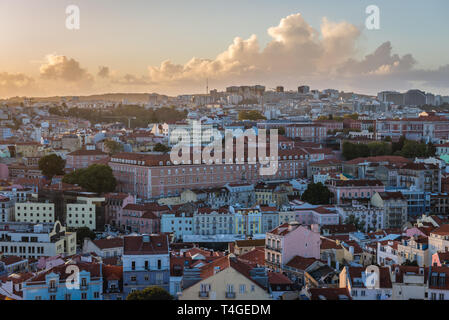 Evening sky over of Lisbon, Portugal, view from Miradouro da Graca. View with Sao Jose Hospital Stock Photo