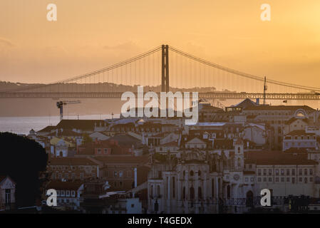 Sunset seen from Miradouro Sophia de Mello Breyner Andresen also known as Miradouro da Graca viewing point in Lisbon, Portugal Stock Photo