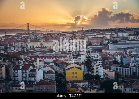 Sunset seen from Miradouro Sophia de Mello Breyner Andresen also known as Miradouro da Graca viewing point in Lisbon, Portugal Stock Photo