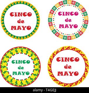 Cinco de Mayo set of round frames with space for text. Isolated on white background. Vector illustration. Stock Vector