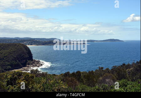 Aerial view of Avoca Beach, Terrigal and Tasman sea. View from Captain Cook lookout (Central Coast, NSW, Australia) Stock Photo