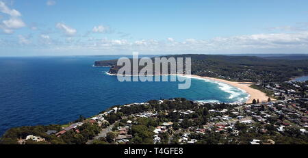 Aerial view of Copacabana Beach and Tasman sea. View from Captain Cook lookout (Central Coast, NSW, Australia) Stock Photo