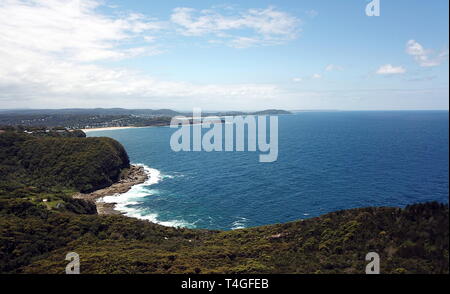 Aerial view of Avoca Beach, Terrigal and Tasman sea. View from Captain Cook lookout (Central Coast, NSW, Australia) Stock Photo