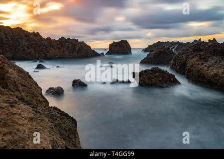 Cloudy day with long exposure in the north of Tenerife, Canary Islands, Spain. Stock Photo