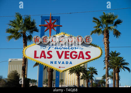 LAS VEGAS, USA - OCTOBER 16, 2018: Welcome to the Fabulous Las Vegas sign, U.S. state of Nevada Stock Photo