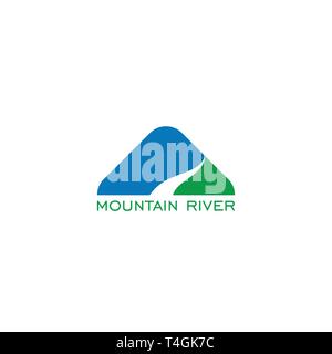 mountain river graphic logo template, spring water logo, vector icon. Stock Vector