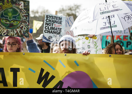 Extinction Rebellion London - environmental protest activists - demanding governments take action against climate change. Protesting. Stock Photo