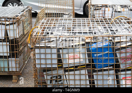 Tokyo,Japan -January 16:Maintenance car power storage batteries replacement of Honda,Panasonic,FB in industry factory plan for destroy and use electri Stock Photo