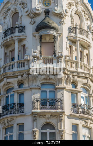 Beutiful Art Nouveau Building House of Gallardo or Casa Gallardo. Located at Calle Ferraz Street and Plaza de Espana Square crossing in Madrid, Spain. Stock Photo