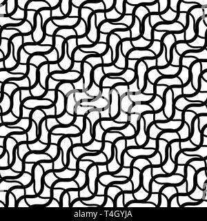 Grid, mesh with wavy, criss-cross, zig-zag lines. Abstract black and white pattern (seamlessly repeatable) Stock Vector