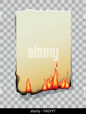 Burning sheet of paper isolated on transparent background. Vector Illustration. Stock Vector