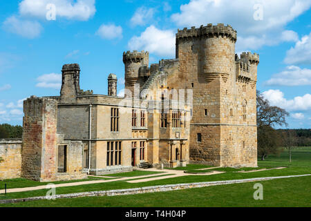 Belsay Castle, a 14th century peel tower, and later domestic buildings, in Northumberland, England, UK Stock Photo