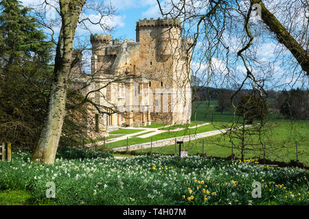 Belsay Castle, a 14th century peel tower, and later domestic buildings, in Northumberland, England, UK Stock Photo