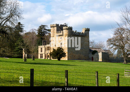 Belsay Castle, a 14th century peel tower, and later domestic buildings, in Northumberland, England, UK Stock Photo