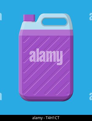 Bottle with liquid detergent. Canister with cleaner. Dishwashing. Plastic bottle with dispenser for cleaning products. Vector illustration in flat sty Stock Vector
