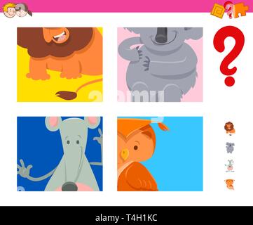 Cartoon Illustration of Educational Game of Guessing Animals for Kids Stock Vector
