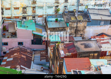 Colourful roofs of traditional Vietnam houses in Ho Chi Minh city centre, Saigon, Vietnam, Asia Stock Photo
