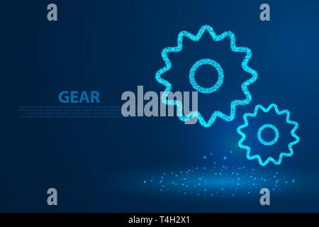 Technology gear icon with blue background, A gearing composed of polygons, vector, illustration, eps file Stock Vector
