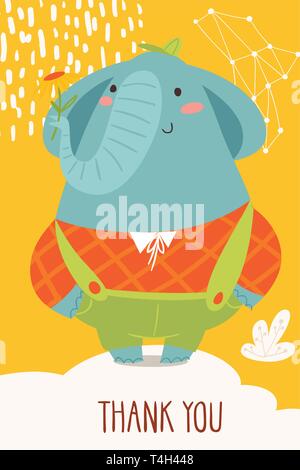 Cute vector thank you card with elephant Stock Vector
