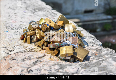 A bunch of love locks in Verona, Italy Stock Photo