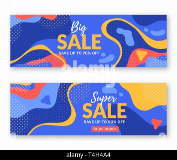 Sale banners with abstract colorful background. Vector templates for web advertising discounts in trendy style. Stock Vector