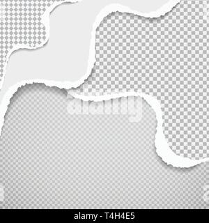 Torn squared and white wavy paper strips in corner with soft shadow. Vector illustration background Stock Vector