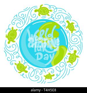World Turtle Day 23 May background. Lettering with hand drawn elements. Modern doodle style. Vector illustration. Stock Vector
